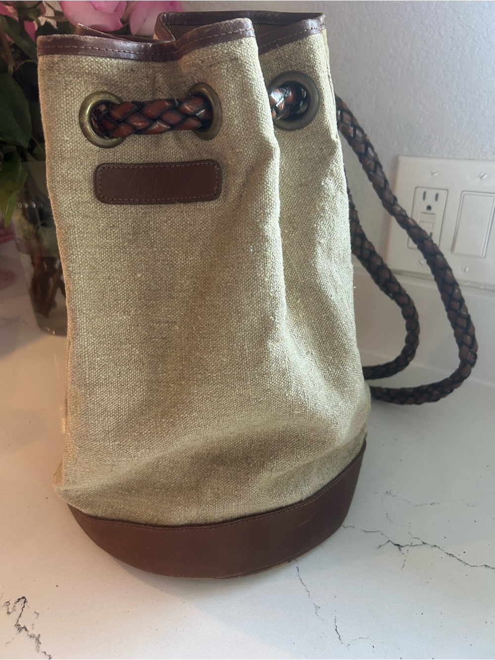 Ann Taylor Linen Bucket Bag with Braided Leather Strap - Flax - Picture 3 of 7